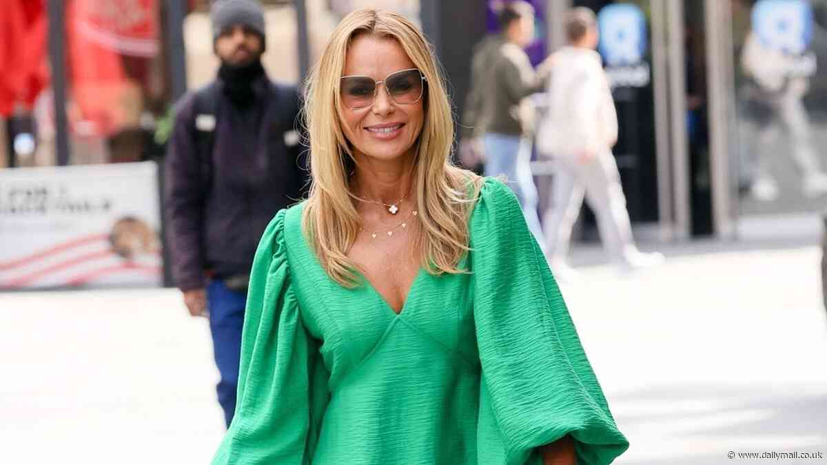Amanda Holden puts on a leggy display in a vibrant green mini dress while Ashley Roberts stuns in a lace shirt dress as they arrive at the Heart Breakfast studios