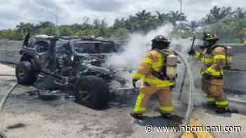 Woman jumps from Jeep that caught fire on I-95 in West Palm Beach