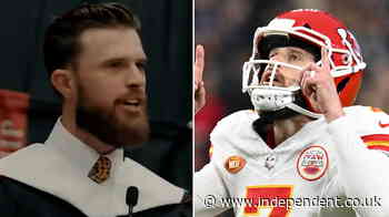 Travis Kelce’s teammate criticises Pride and working women while quoting Taylor Swift in college speech