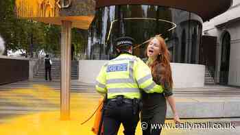 Just Stop Oil eco-zealot who threw orange paint over Scotland Yard's revolving sign is cleared of criminal damage after her barrister likens her to Rosa Parks