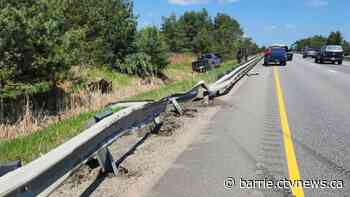 Pickup truck crashes through guardrail along Highway 11 in Muskoka