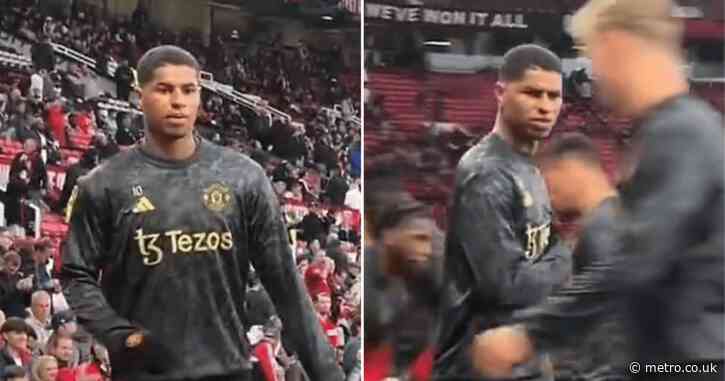 Marcus Rashford argues with Man Utd fan while warming up for Newcastle clash