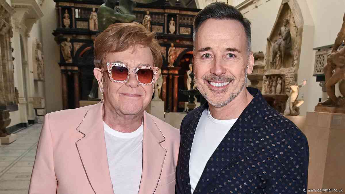 Elton John is supported by husband David Furnish and draws in his famous friends as Paul and Stella McCartney attend private viewing of his V&A photography exhibition