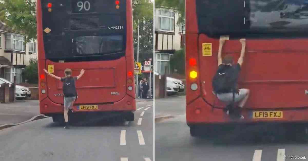 Fare-dodging flip flop-wearing teen takes ride on back of double-decker bus