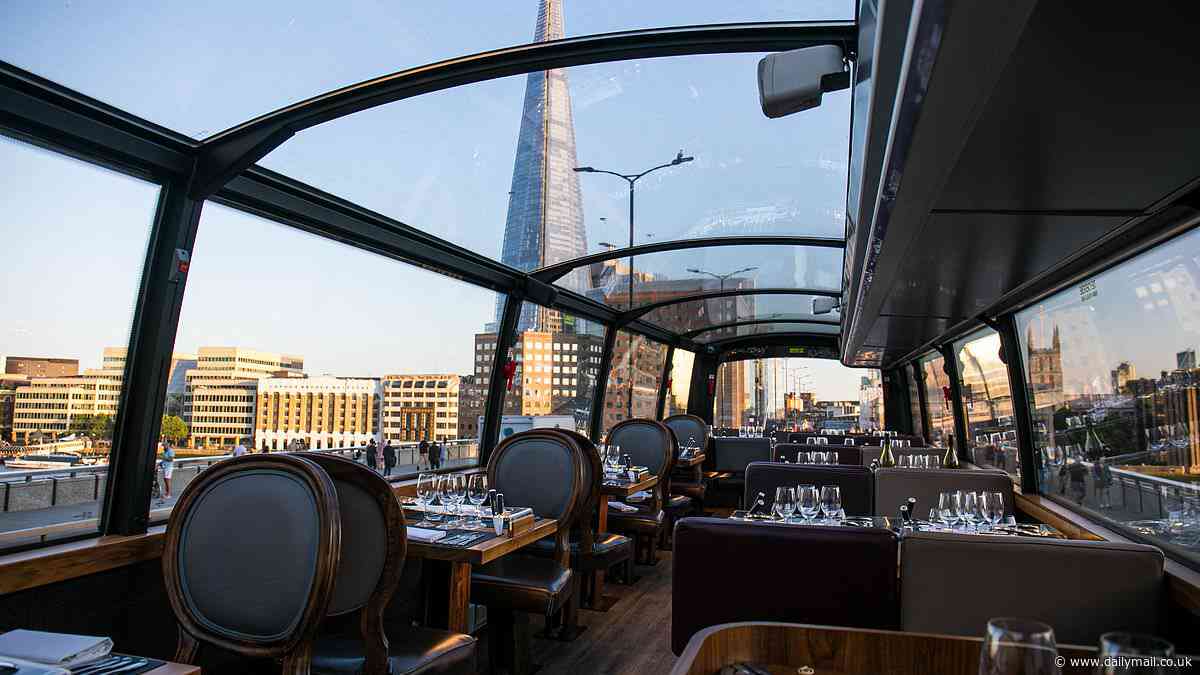 Meals on wheels! Inside London's amazing fine-dining restaurant... on a double-decker bus (with magnetic placemats and holders for the wine glasses)