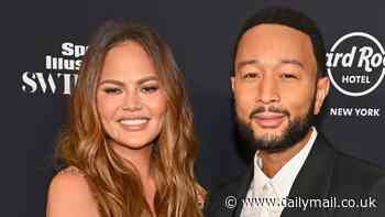 Chrissy Teigen teases her toned abs in a sparkly jeweled coord as she and  husband John Legend attend the starry 2024 Sports Illustrated Swimsuit Issue launch party in NYC