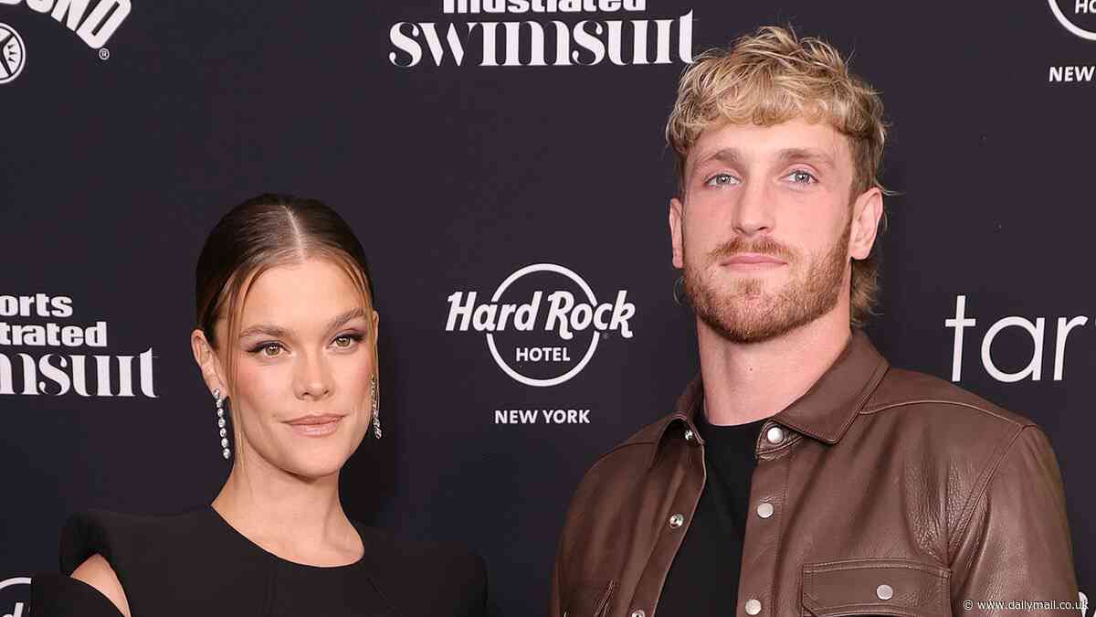 Logan Paul and pregnant fiancee Nina Agdal make their red carpet debut as she shows off baby bump in a black cutout dress at 2024 Sports Illustrated Swimsuit Issue launch party