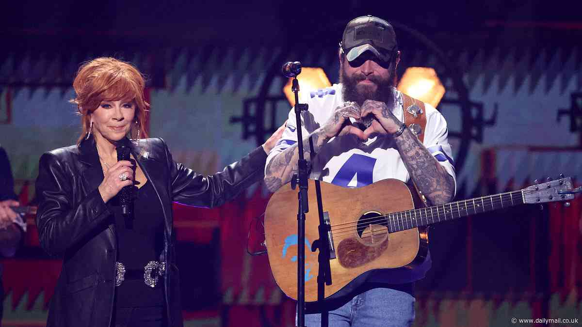 Post Malone makes debut on Academy Of Country Music Awards stage alongside legendary singer and show host Reba McEntire