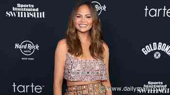 Chrissy Teigen puts on a VERY leggy display in a rhinestone-embellished mini skirt as she joins glamorous Christie Brinkley and Brooks Nader at 2024 Sports Illustrated Swimsuit Issue launch party in NYC