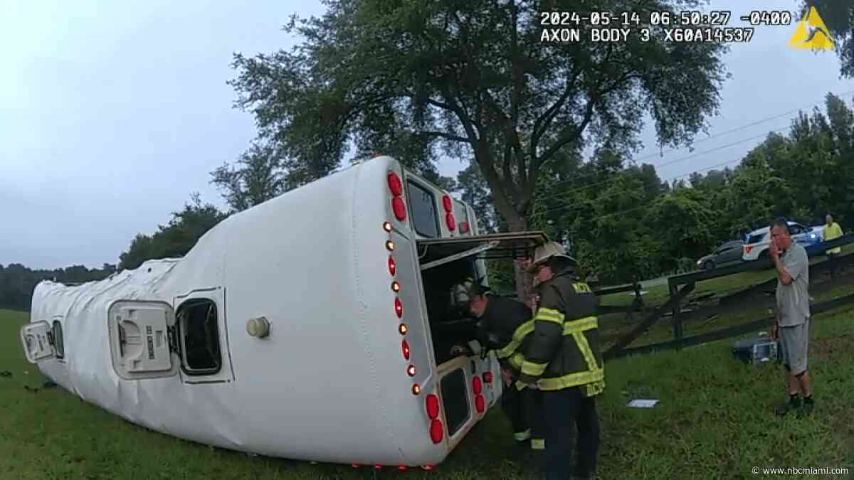 Bodycam video shows harrowing moments after bus crashes in Florida killing 8, injuring over 40