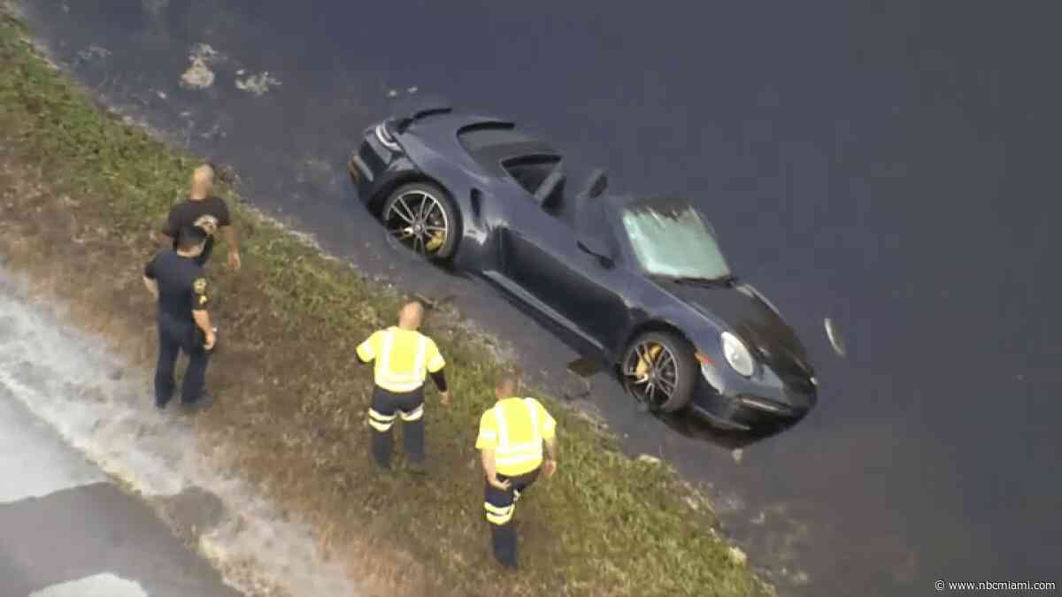 Video shows Porsche partially submerged in Miramar canal