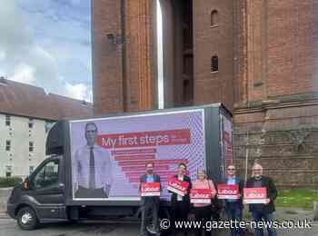Labour's new ad van visits Colchester's Jumbo tower