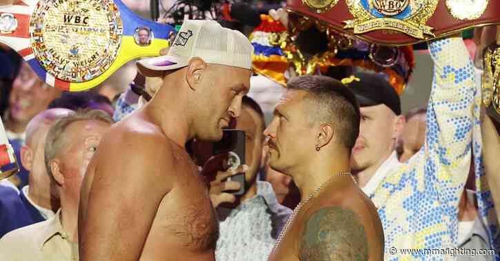 Fury vs. Usyk final faceoff video: Tyson Fury shoves Oleksandr Usyk in heated staredown
