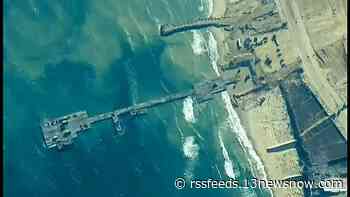 Temporary humanitarian aid bridge to Gaza completed, anchored into beach, becomes operational