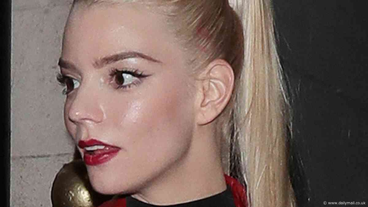 Anya Taylor-Joy puts on a VERY leggy display in a leather miniskirt and a red jacket as she heads to the Furiosa: A Mad Max Saga premiere afterparty with Chris Hemsworth