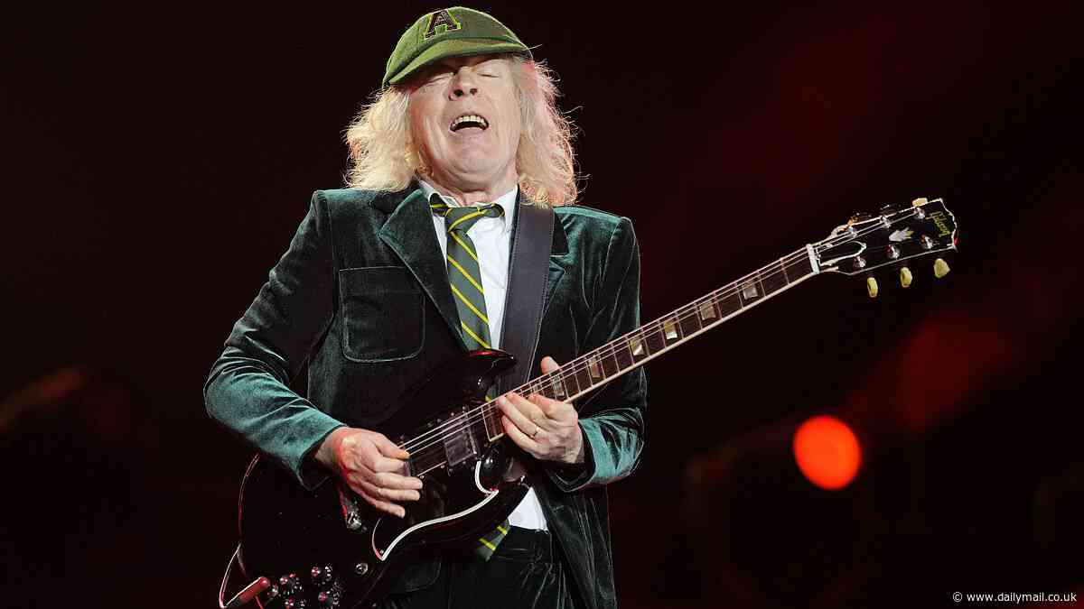 AC/DC rocker Angus Young, 69, looks VERY different from his 'schoolboy' heyday as the iconic Aussie rock band kick off European tour