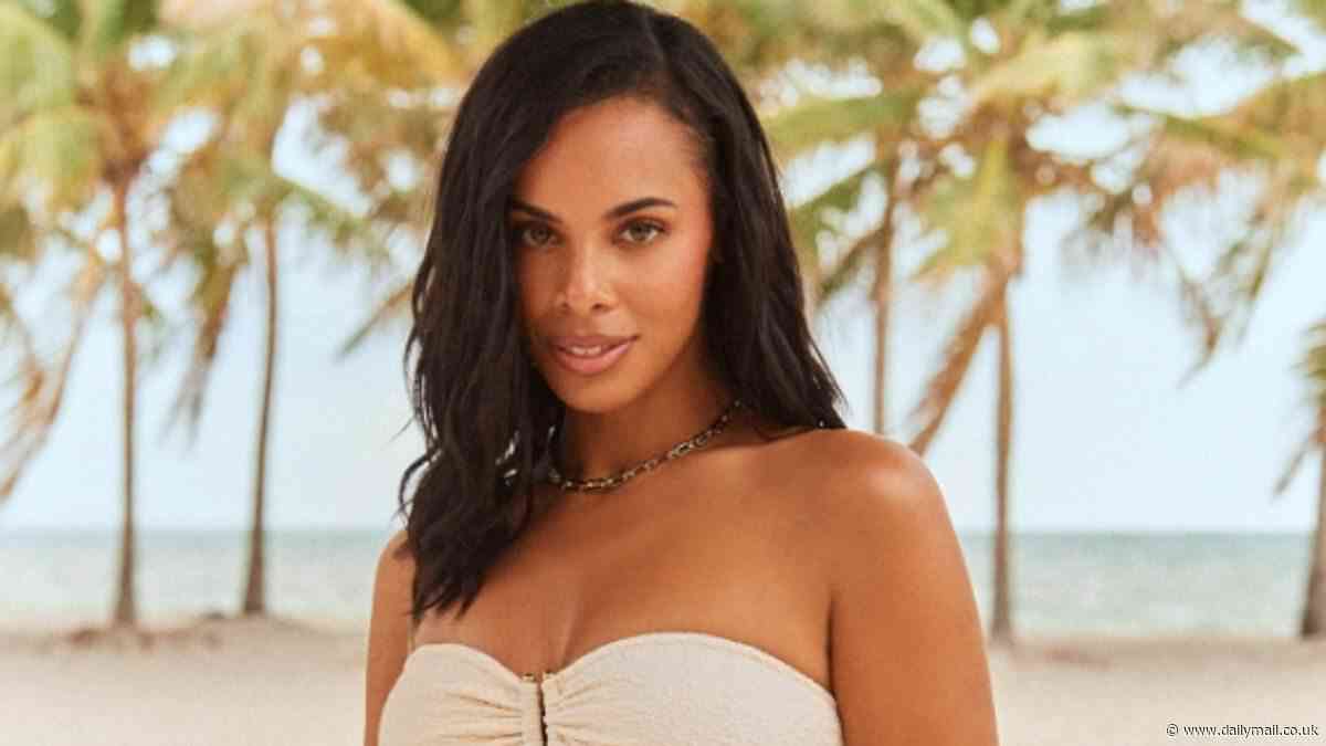 Rochelle Humes flaunts her incredible figure in black bikini before slipping into a cream two-piece as she unveils her new swimwear range with Next