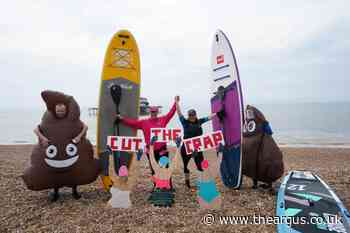 Brighton: Surfers Against Sewage protest by West Pier