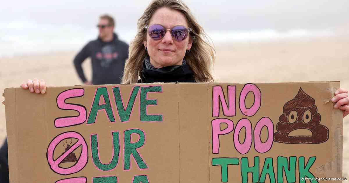 'Save Our Sea': Hundreds of people protest against sewage in the sea at Tynemouth Longsands
