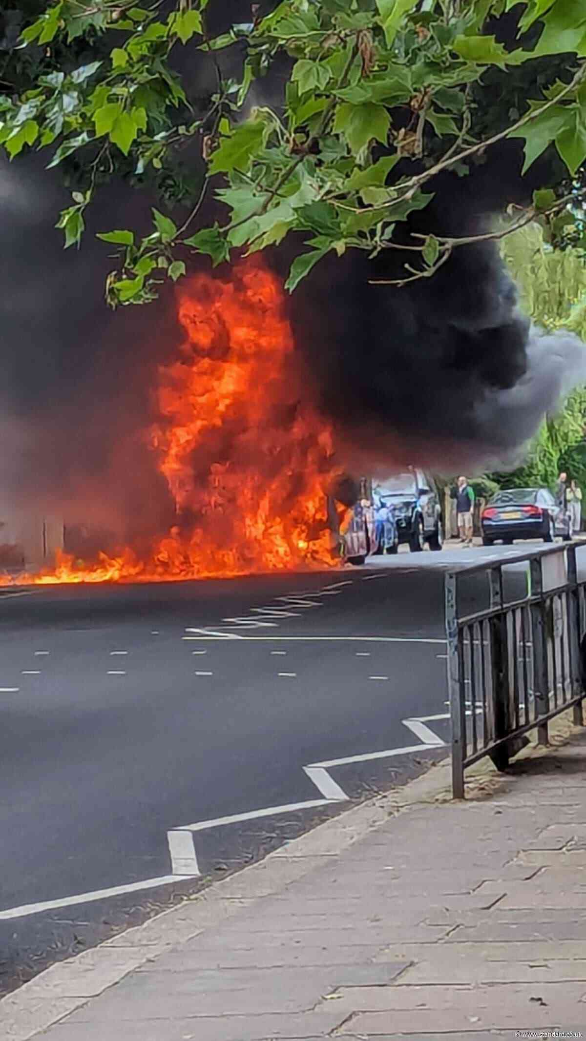 Horror as bus bursts into flames in Twickenham