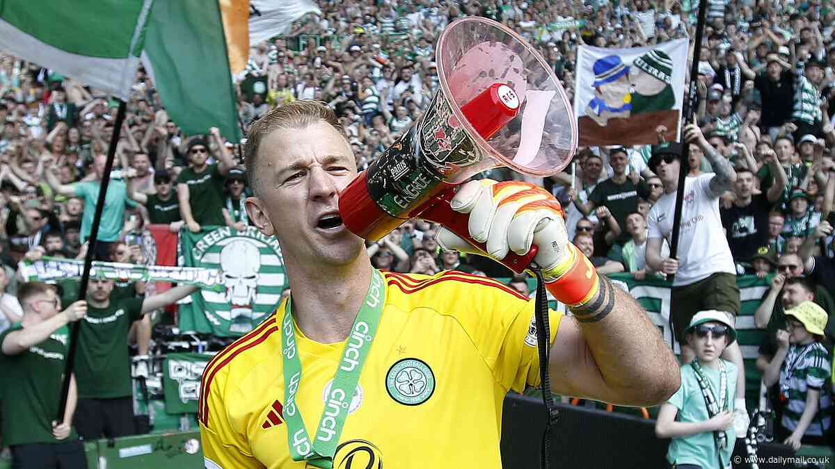 Celtic pay tribute to Joe Hart in the goalkeeper's final home game ahead of retirement... as he takes to the microphone to thank 'phenomenal' supporters - before SANTA delivers the Premiership trophy!