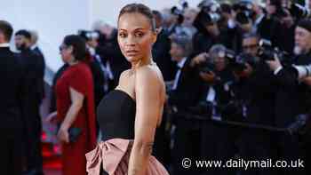 Zoe Saldana exudes glamour in a black and rose hued floor-length gown as she graces the red carpet at the Emilia Perez Cannes Film Festival premiere