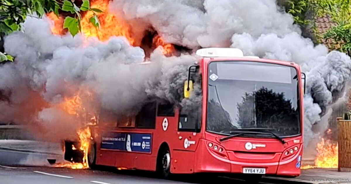 Shocking moment bus bursts into flames as passengers flee to safety