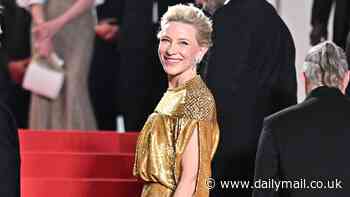 Cate Blanchett commands attention in a sparkly gold gown as she leads the stars attending the Rumours premiere at the Cannes Film Festival
