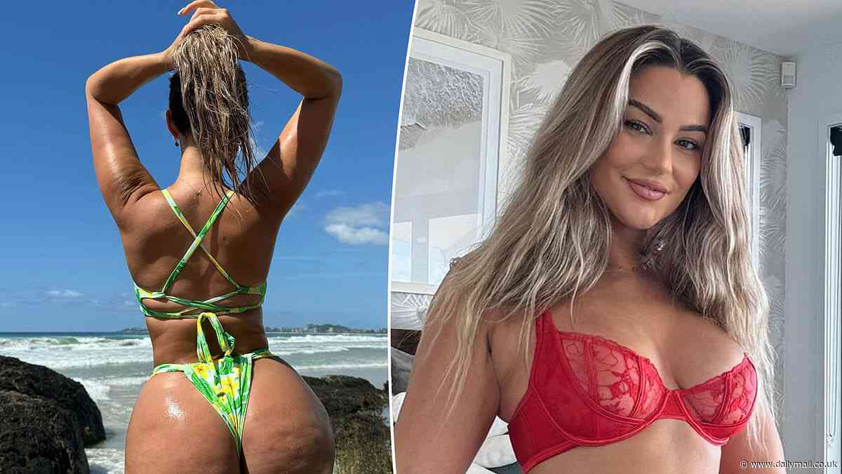 Body positive influencer Karina Irby shows off her derrière in a green G-string bikini: 'No filters, no lighting, just me'