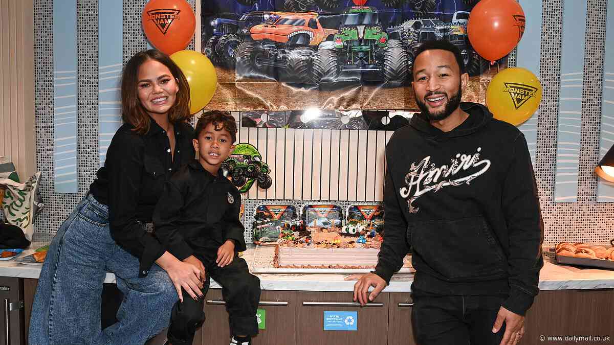 Chrissy Teigen and John Legend celebrate their son Miles' sixth birthday at the Monster Jam World Finals in Inglewood