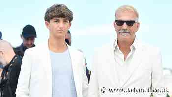 Kevin Costner is every inch the proud dad as he poses with son Hayes, 15, at Horizon: An American Saga photocall during Cannes ahead of his acting debut in the Western