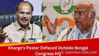 Kharge`s Posters Defaced Outside Bengal Congress HQ After Snub At Adhir Ranjan Chowdhury