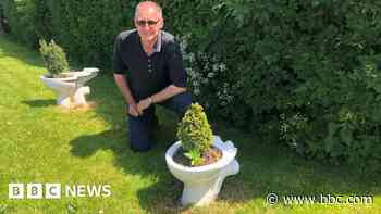Toilet garden planters become village landmark