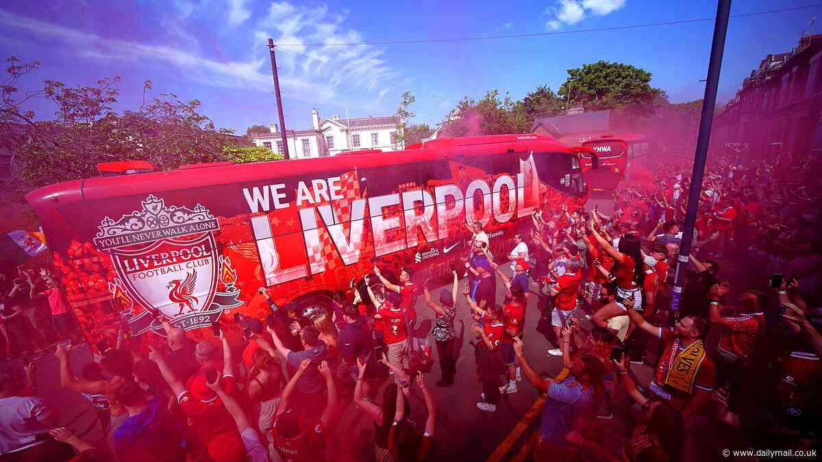 Liverpool fans greet the team bus with smoke flares as thousands line the streets to welcome Jurgen Klopp to Anfield ahead of his final game as manager