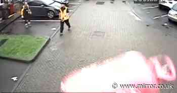 Hair-raising moment binman is almost hit by gas canister which explodes out of lorry