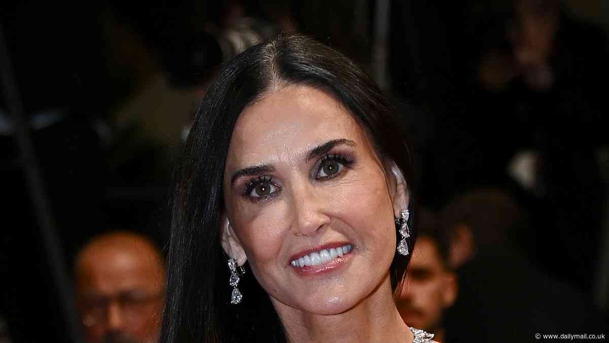 Demi Moore stuns in an extravagant silk gown as she joins glamorous Rosie Huntington-Whiteley and Alessandra Ambrosio at the 77th Cannes Film Festival premiere of The Substance