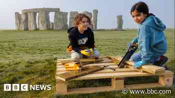 Children build Stonehenge adventure playground