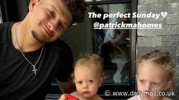 Brittany Mahomes and NFL star husband Patrick share their 'perfect Sunday' with daughter Sterling, three, and son Bronze, one, as they enjoy donuts and cartoons