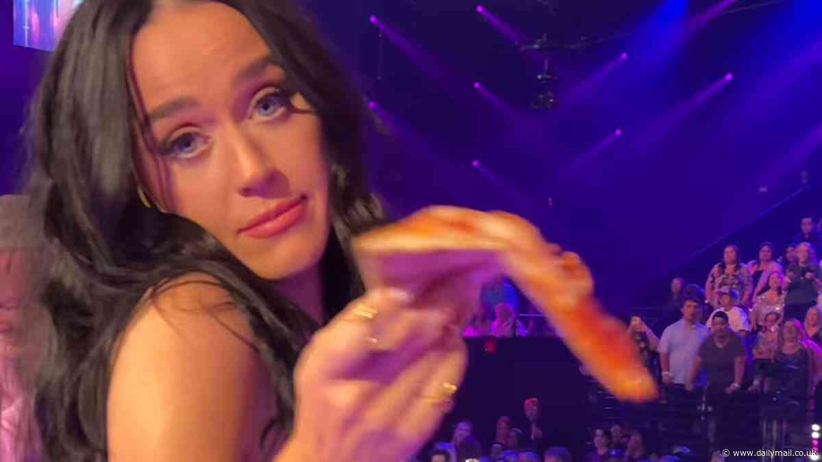 Katy Perry divides fans as she recreates her viral video flinging pizza slice into crowd during final American Idol appearance: 'Don't waste food'