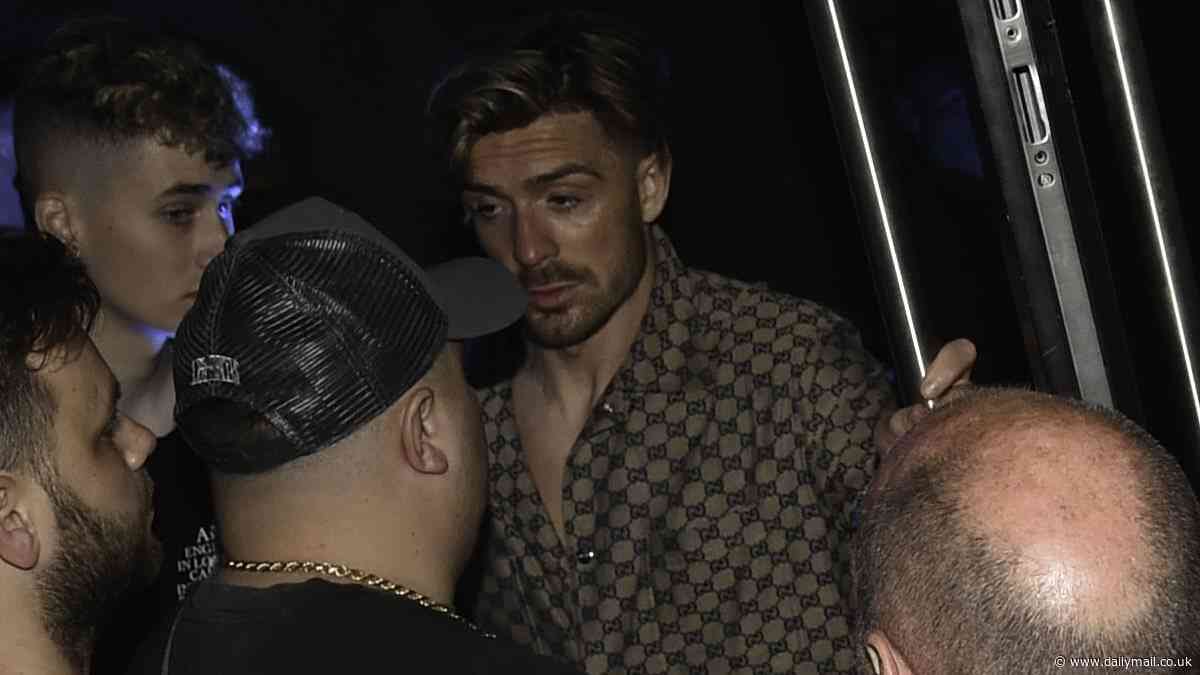 Partying the night away! Jack Grealish leads Manchester City celebrations as he stumbles out of bar at 5am in £2,000 Gucci outfit after dancing with pals and singing Natasha Bedingfield - with teammates Rodri and Kevin De Bruyne also looking worse for we