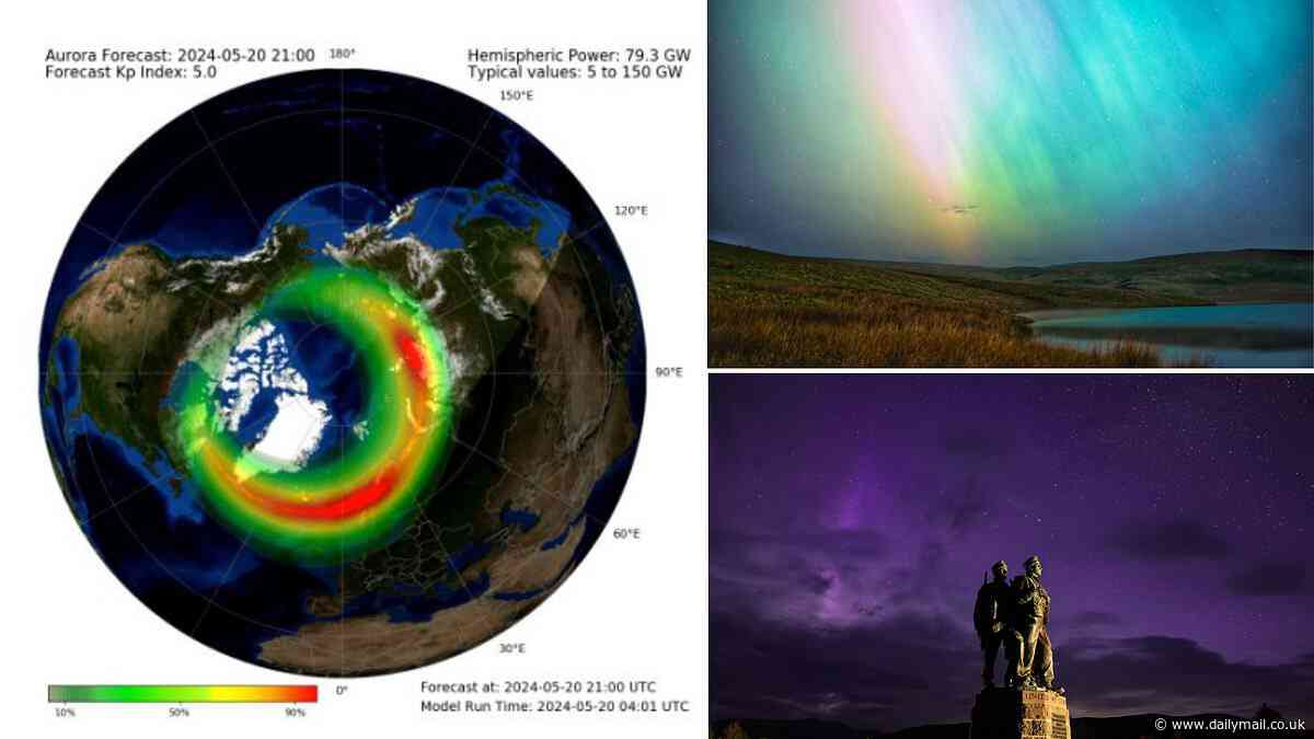 Northern Lights to shine across much of the UK again TONIGHT as a huge solar storm strikes Earth: Is your area going to be illuminated as the Aurora Borealis lights up the night sky?