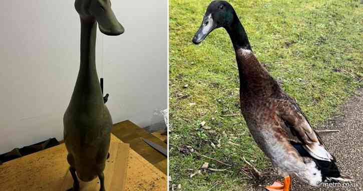 ‘Long Boi’ sculpture unveiled in honour of unusually tall duck