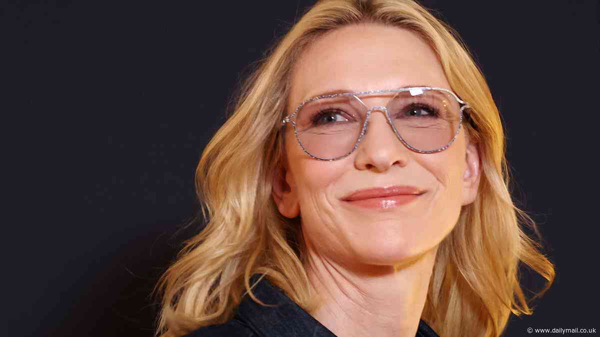 Cate Blanchett sports a pair of quirky glasses and double denim as she hosts a Women In Motion talk during Cannes Film Festival