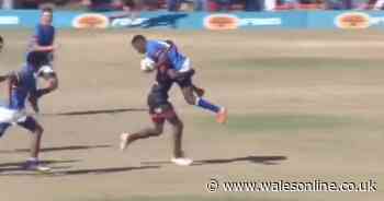 'Best rugby tackle ever' leaves viewers stunned as player carried for 20 metres