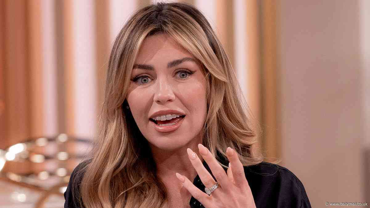Abbey Clancy, 38, shows off a new set of train track braces as she's left red-faced by husband Peter Crouch's cheeky question on This Morning