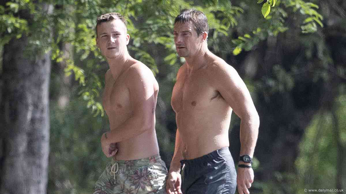 Shirtless Bear Grylls hits the beach in Costa Rica with his lookalike son Jesse, 20, after wrapping filming on new Netflix survival show Bear Hunt