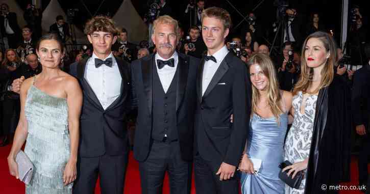 Kevin Costner’s family life as he poses with five of his seven children at Horizon Cannes premiere
