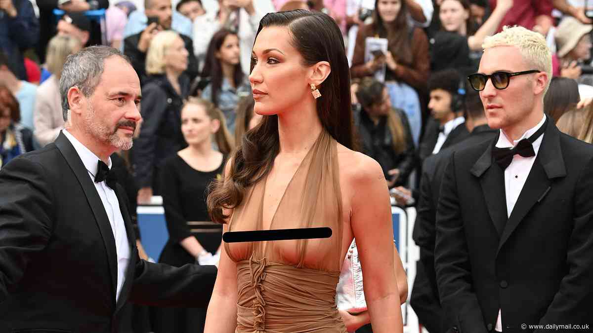 Bella Hadid goes braless in an elegant sheer dress as she joins glamorous models Coco Rocha, Candice Swanepoel and Winnie Harlow at the 77th annual Cannes Film Festival premiere of Donald Trump biopic The Apprentice