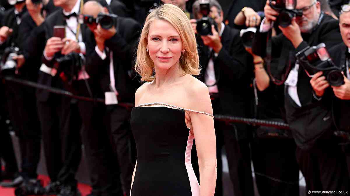 Cate Blanchett exudes glamour in a black and pink gown as she leads the stars at the 77th annual Cannes Film Festival premiere of Donald Trump biopic The Apprentice