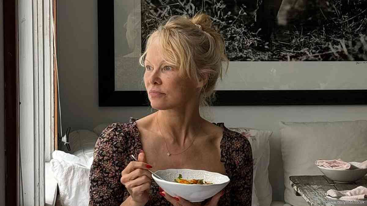 Pamela Anderson, 56, invites followers into her home on Vancouver Island in Canada as she enjoys vegetable soup and tends to her garden